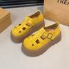 Small man increases height, thick-soled retro women's summer 2025 new big-headed versatile hollow single shoes