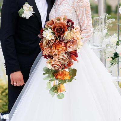 Wedding Bouquet Fake Flower Romantic Elegant Artificial Bridal Tossing Cascading