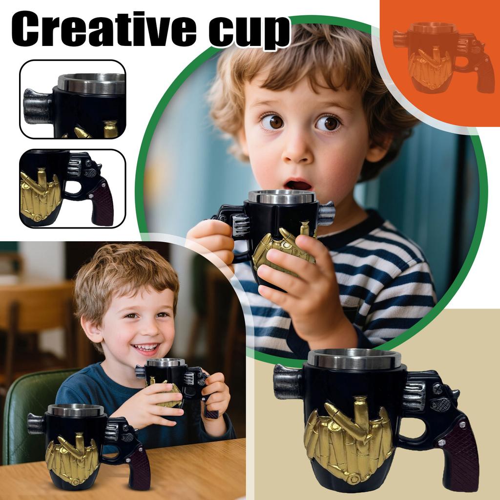 Caneca de Pistola com Design de Copo de Aço Inoxidável e Artesanato Criativo em Resina Caneca de Café