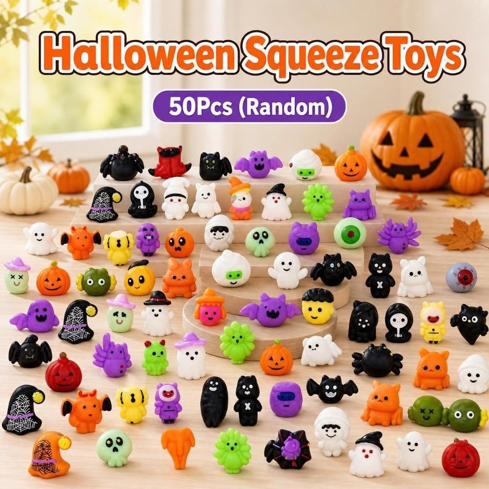 50Pcs Soft Halloween Squeeze Toys Anxiety Relief TPR Fidget Toy Ghost Squishy Toy for Kids Adults