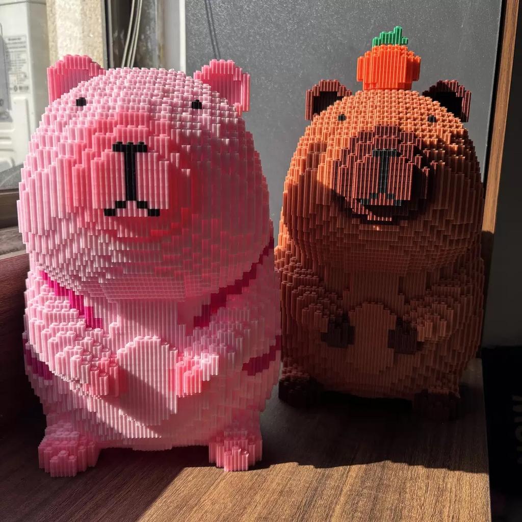 32cm Giant Pink Capybara Children's Building Block Toy 3D Model Desktop Ornament Girl Birthday Gift