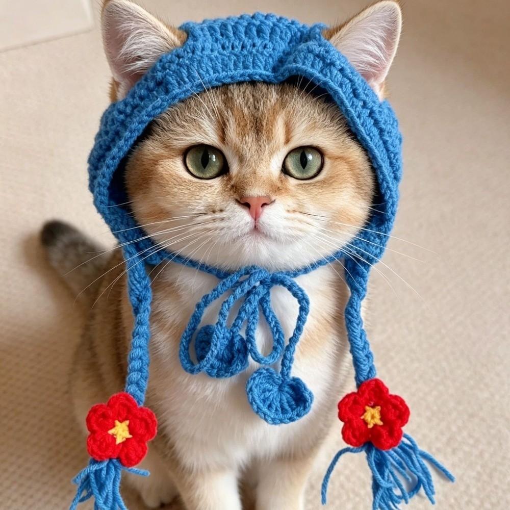 Funny Puppy Kittens Knitted Hat Handmade Pets Party Cosplay Headwear Fashion Cat Accessories  Party