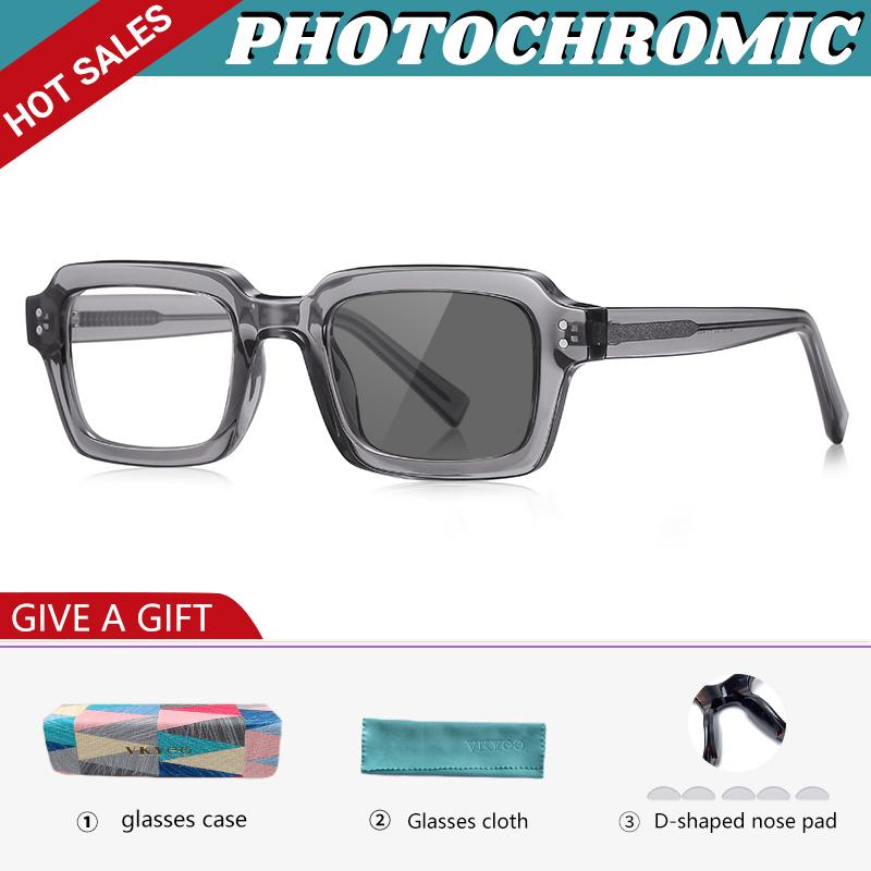 GENEVIEVE Simple Geometric Square Box Photochromic Anti-blue Light Glasses Polarized Sunglasses Can Be Customized Prescription