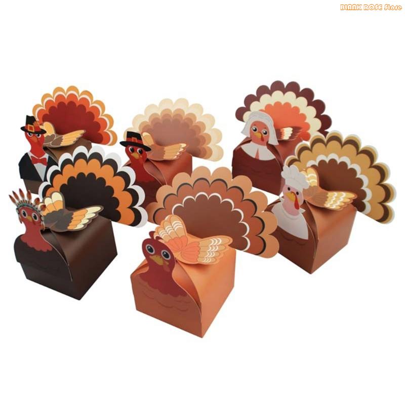 K1AE Turkey Patterned Gift Box Pack Of 12 For Holiday Treats Hands On Crafting Experience
