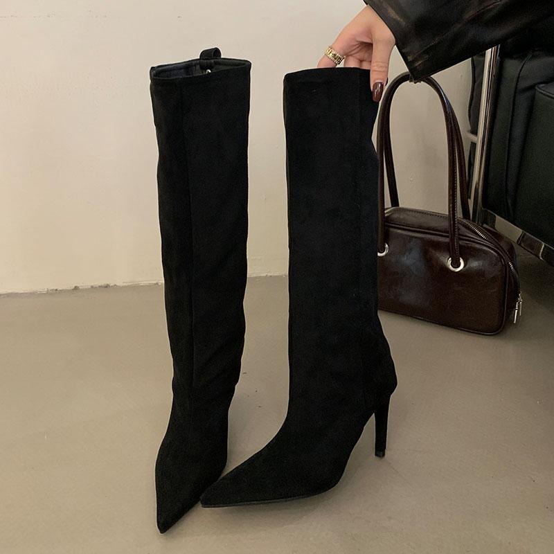 Móda Móda Tenké Podpatky Obuv Párty Dámské Nad Koleno Moderní Kozačky Dámské Špičaté Semišové Dámské Dlouhé Kozačky Nazouvací Boty Lodičky