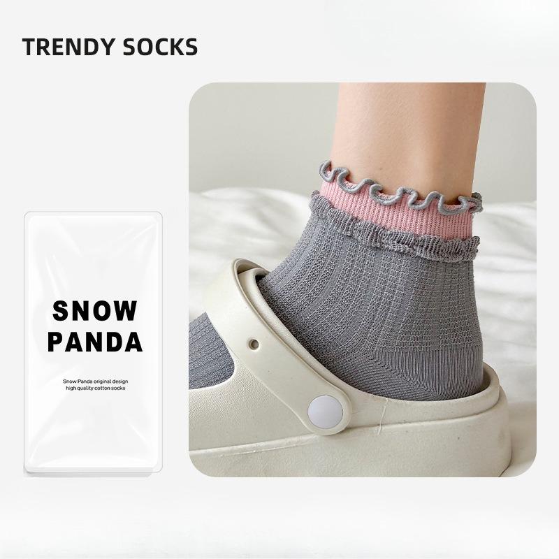 Spring and Summer Girls' Multi-color Double Earflap Lace Women's Short Socks Simple and Versatile Double Needle Cake Socks