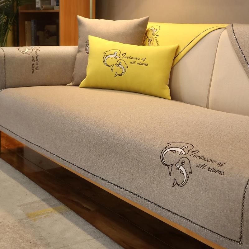 

Универсальная подушка для дивана на все сезоны, нескользящая скандинавская ткань, простая вышивка, хлопковый и льняной чехол для дивана, полная накидка, тканевое полотенце, подушка для сиденья 70*70cm