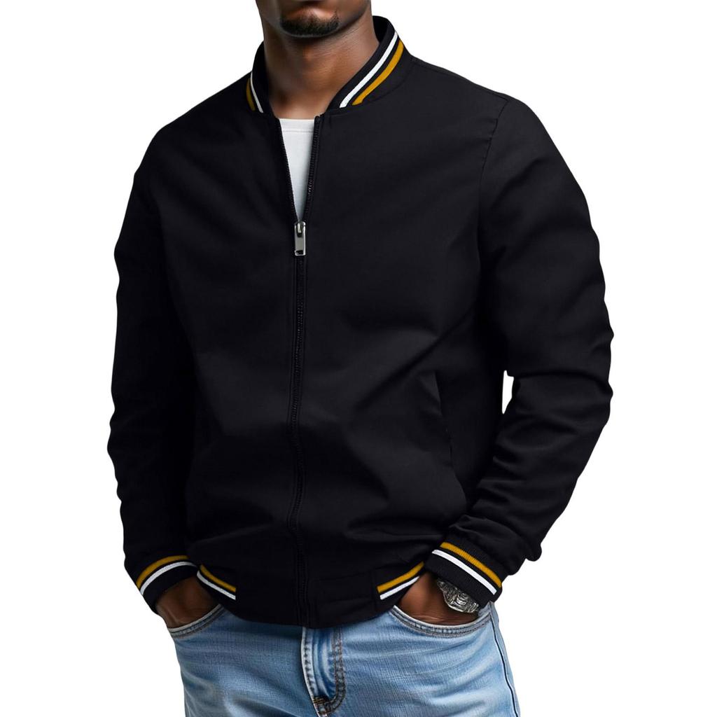Herren Freizeit Stehkragen Doppelstreifen Jacke Mantel