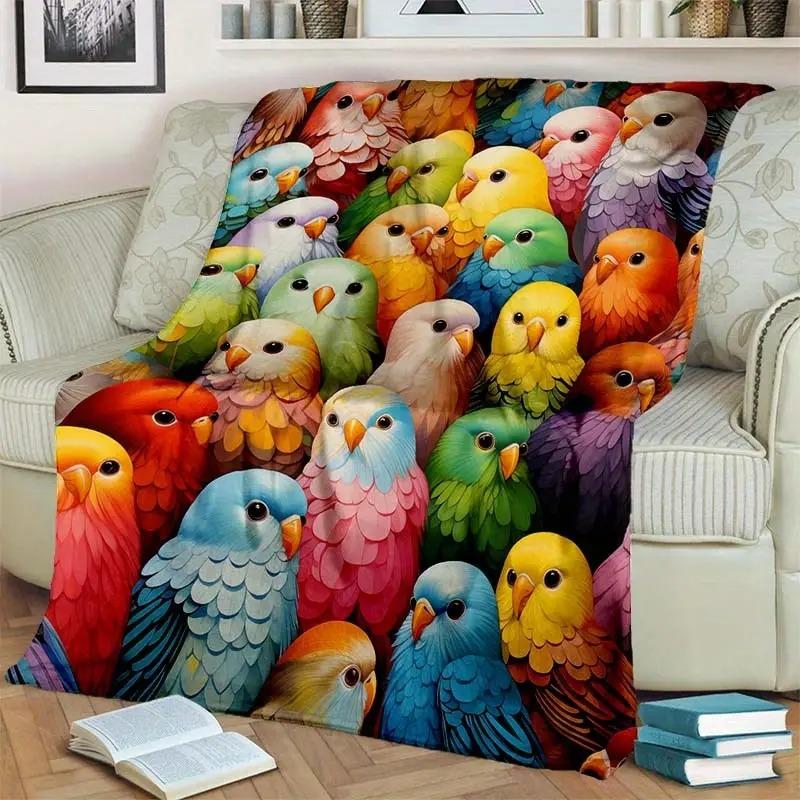 Colorful Parrot Printed Blanket for Sofa Bed Travel Camping Living Room Office Conditioning Blanket for All Seasons Gifts