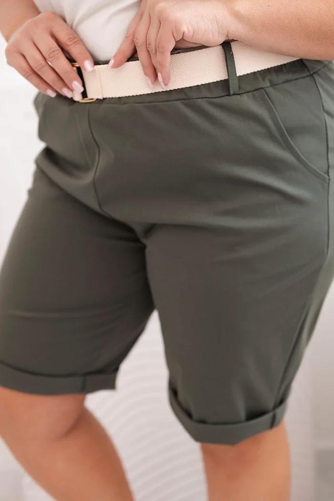 Spodenki Damskie Bawełniane Plus Size Z Paskiem Khaki Xxxxl