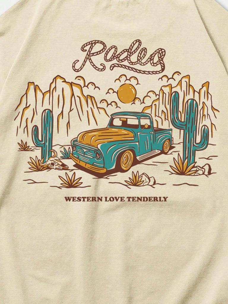 Rodeg Western Love Tenderly Romantic Desert Men T Shirt Fashion Cotton T-Shirts Oversized Streetwear Summer Breathable Tops
