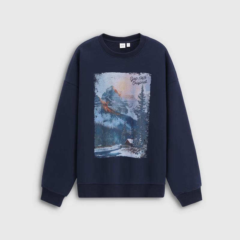 GAP Unisex Nordic Print Heavyweight Fleece Crewneck Sweatshirt