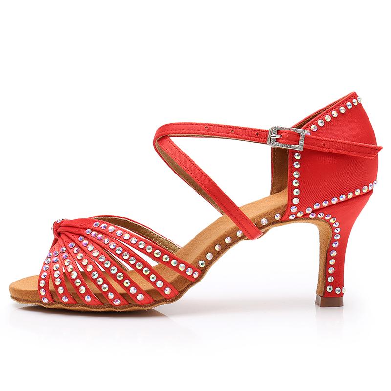 Latein-Tanzschuhe, glitzernde Strasssteine, Damen-Ballsaal-Tanzschuhe mit Absatz, 7 cm