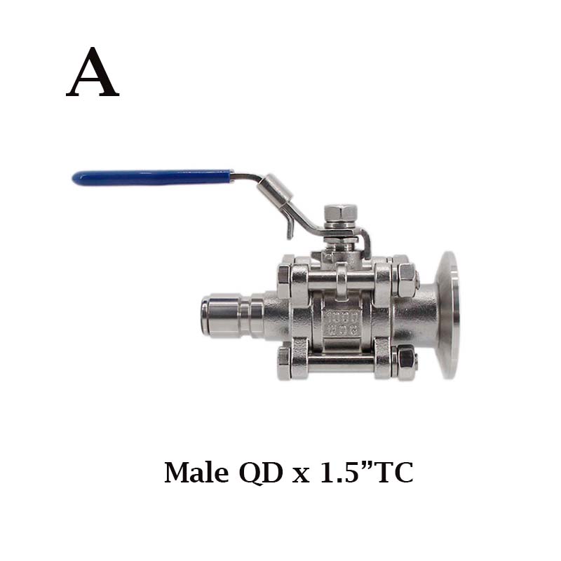 Brewer Built Full Port Ball Valve 1.5 Inch Tri Clamp x Male Quick Disconnect Stainless Steel 304 Homebrew Brew Kettle Spigot