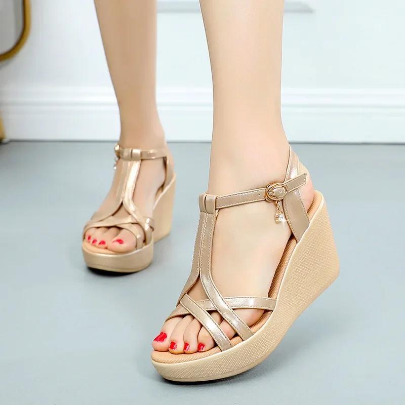 Mărimi Mici 32-43 Sandale Confortabile cu Platformă Masivă cu Pană Vară 2025 Pantofi cu Toc Înalt pentru Femei pentru Birou Plajă Mamă Muncă