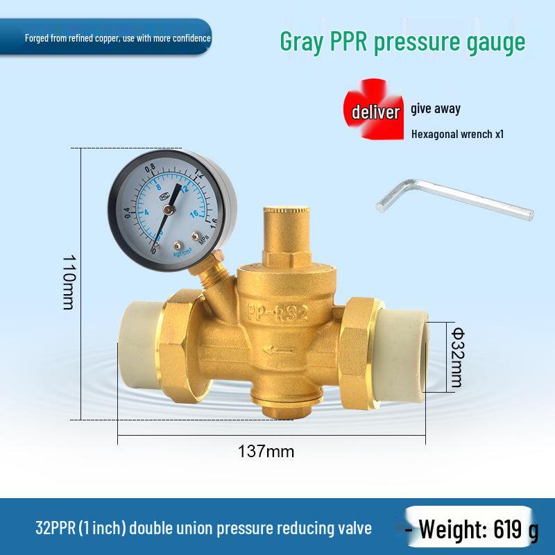 Water Pipe Pressure Reducing Valve for Home Heaters - PPR20/25/32, 4-Point PE Fitting