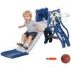 3 In 1 Baby Slide for Indoor Use with Climber, Basketball Hoop, Basketball, for Ages 18-36 Months - Blue