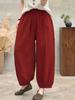 Women's Elastic Waist Balloon Pants Loose Fit Japanese Style Double Gauze Cotton Nine Quarter Casual Trousers