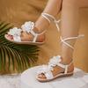 Comemore Summer New Flat Bottom Cross Strap Sandals for Women Large Size Bohemian Style Flowers Casual Beach Sandales Femmes