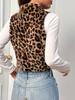 Giacca Gilet da Donna Autunno Nuovo Larga con Zip Stampa Leopardo in Ecopelliccia