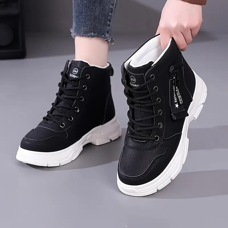 Sneakers alla moda high-top da donna - Scarpe casual comode con lacci e cerniera, Sneakers high-top