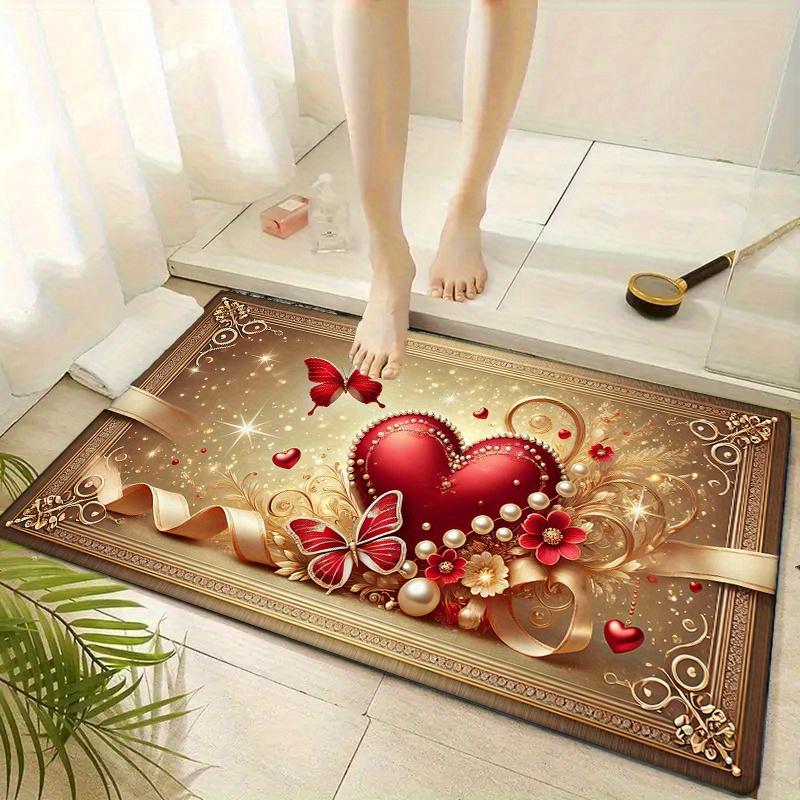 VIKAMA Valentine's Day Welcome Doormat Romantic Heart-Shaped Entrance Rug Soft Non-Slip Bedroom & Bathroom Mat Home Decor