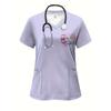Surgical Gown Women's 3D Printed Nurse Top Summer Fashion V-tie Pocket Short Sleeved Women's Medical Gown