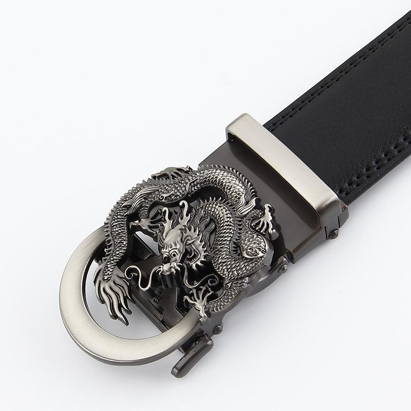 Dragon-Shaped 14-Pattern Two-Layer Cowhide Belt, Men'S Automatic Buckle Real Cowhide Brand Business Leisure Belt