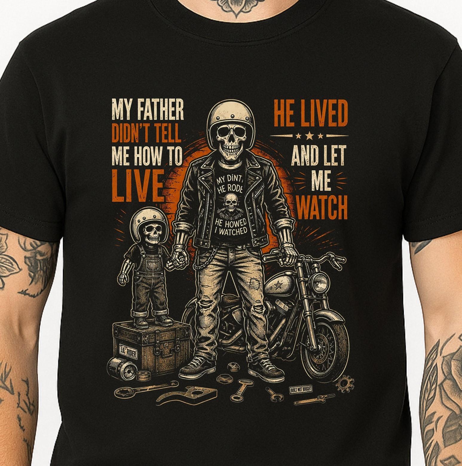 Skull Biker T-Shirt My Father Dad Motorcycle Skeleton Rider Vintage Graphic Tee. M