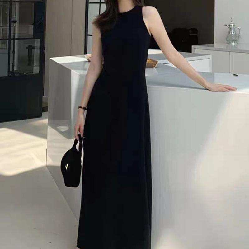Summer Sleeveless Tank Dress Women Elegant Slim A Line Long Dress Vacation All Match Casual Solid Vestidos