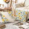 Yellow Blue Wildflower Cushion Cover Durable Hypoallergenic Organic Linen Short Pillow Cover Washable