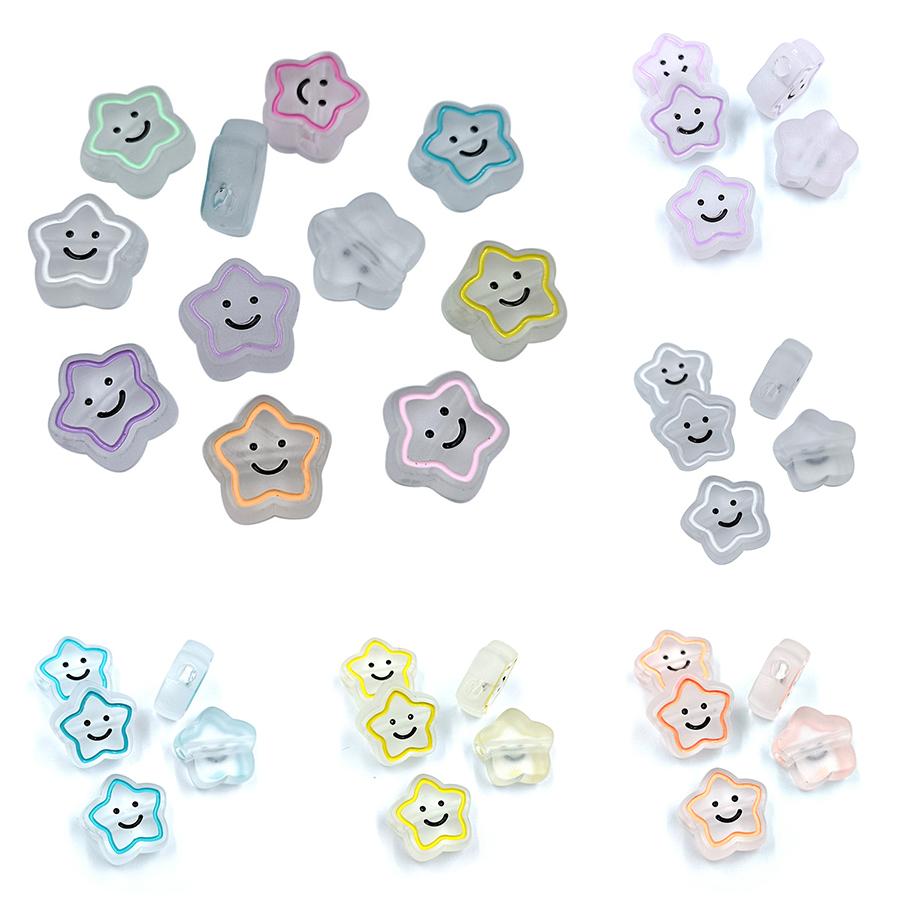 5Pcs Candy Color Smiling Star Beads Loose Spacer Beads for Jewelry Making Acrylic Frosting Beads DIY Handmade Accessories