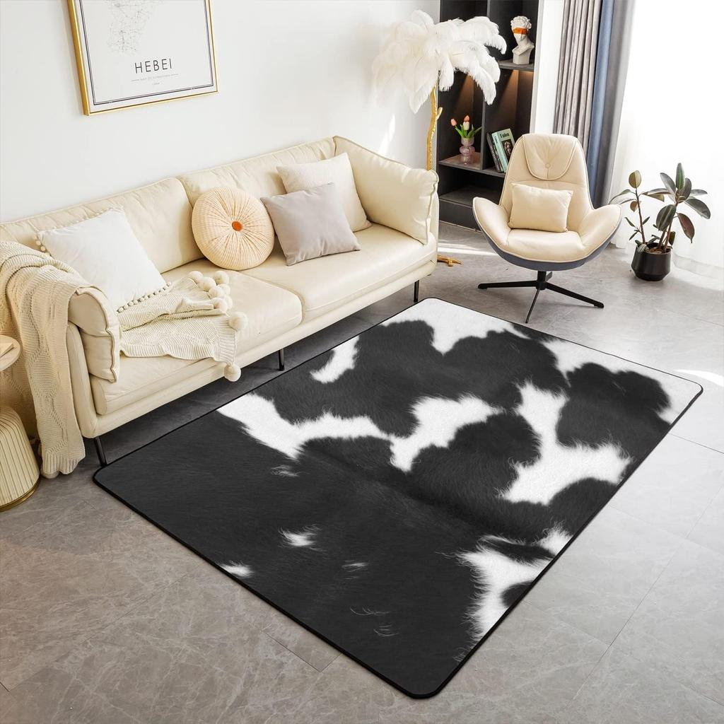 Cowhide Pattern Area Living Room Rugs for Boys Girls Man Cow Spot Wild Animal Decorative Rug Farmhouse Cowboys Bedroom Decor