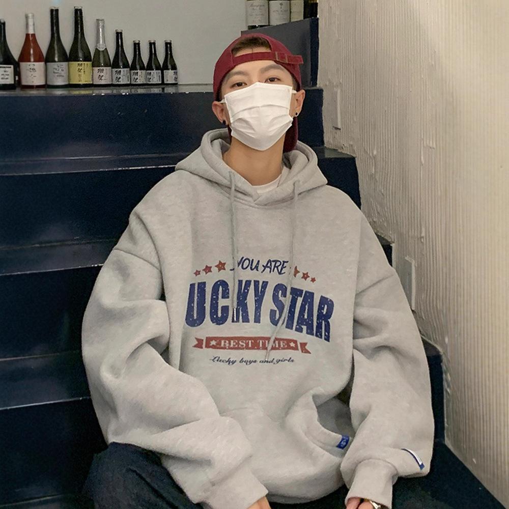 

Hooded American Retro Trendy Brand Autumn and Winter Velvet Thickened Boys Jacket 5XL світло-сірого кольору