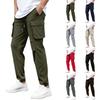 Pantaloni de drumeție pentru bărbați, cargo, cu buzunare multiple și șnur, cu croială dreaptă, casual