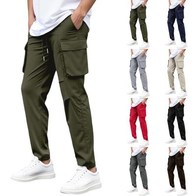 Pantalones de Senderismo Cargo para Hombre con Múltiples Bolsillos y Cordón, Pantalones Casuales de Pierna Recta