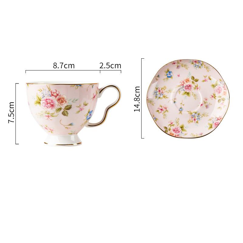 200ml English Porcelain Coffee Cup Saucer Pink Floral Mug Delicate Bone China Flower Teacup Home Breakfast Milk Oatmeal Mug New