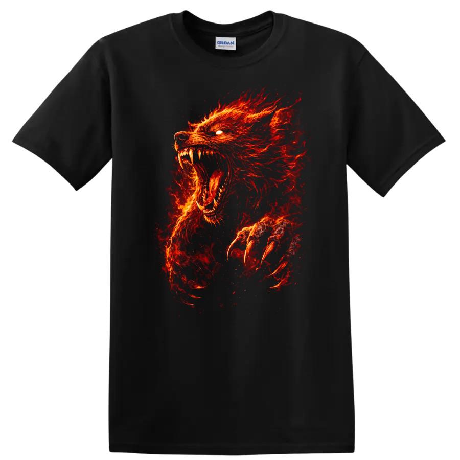 Fire Wolf Graphic T Shirt Wild Animal Design for Nature Lovers Tee