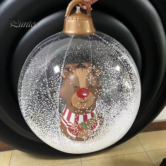 24" Inflatable Christmas Ball with LED Light Outdoor Blow Up PVC Ball Decorations with Santa/Reindeer/Snowman Figurine for Yard Pool Garden Decor