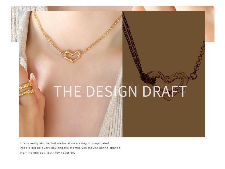 Korean Fashion Titanium Heart Clavicle Necklace with Double-Sided Texture