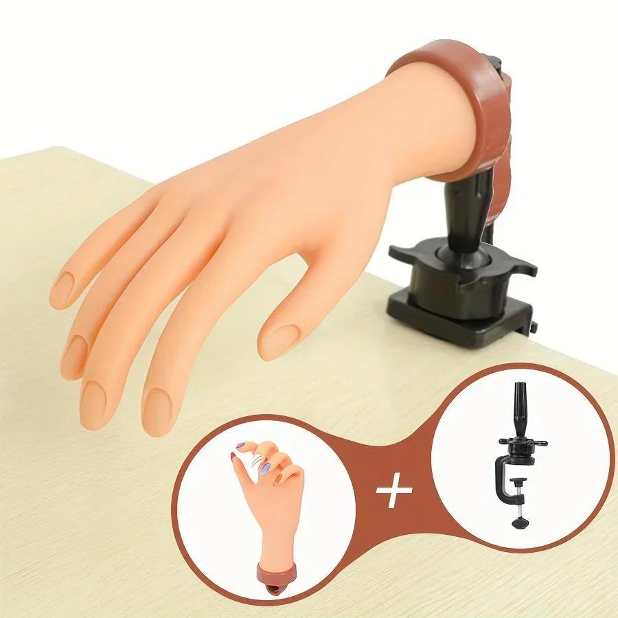 1Set Nail Art Fake Hand Flexible Soft Adjustable Plastic Finger Practice Prosthetic Model Manicure Training Display Tool