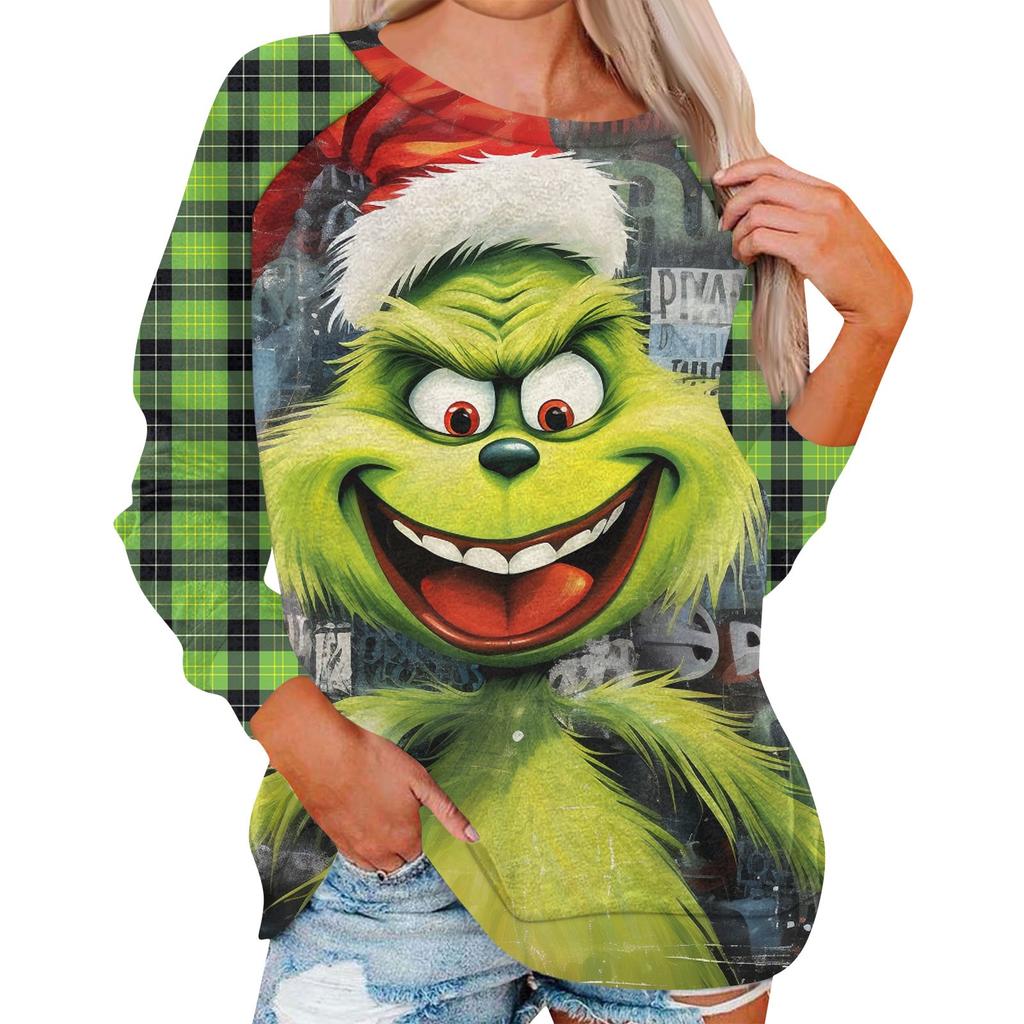 Damenmode, lässig, Rundhalsausschnitt, Langarm, Weihnachtsdruck, Raglanärmel, Sweatshirt-Oberteil