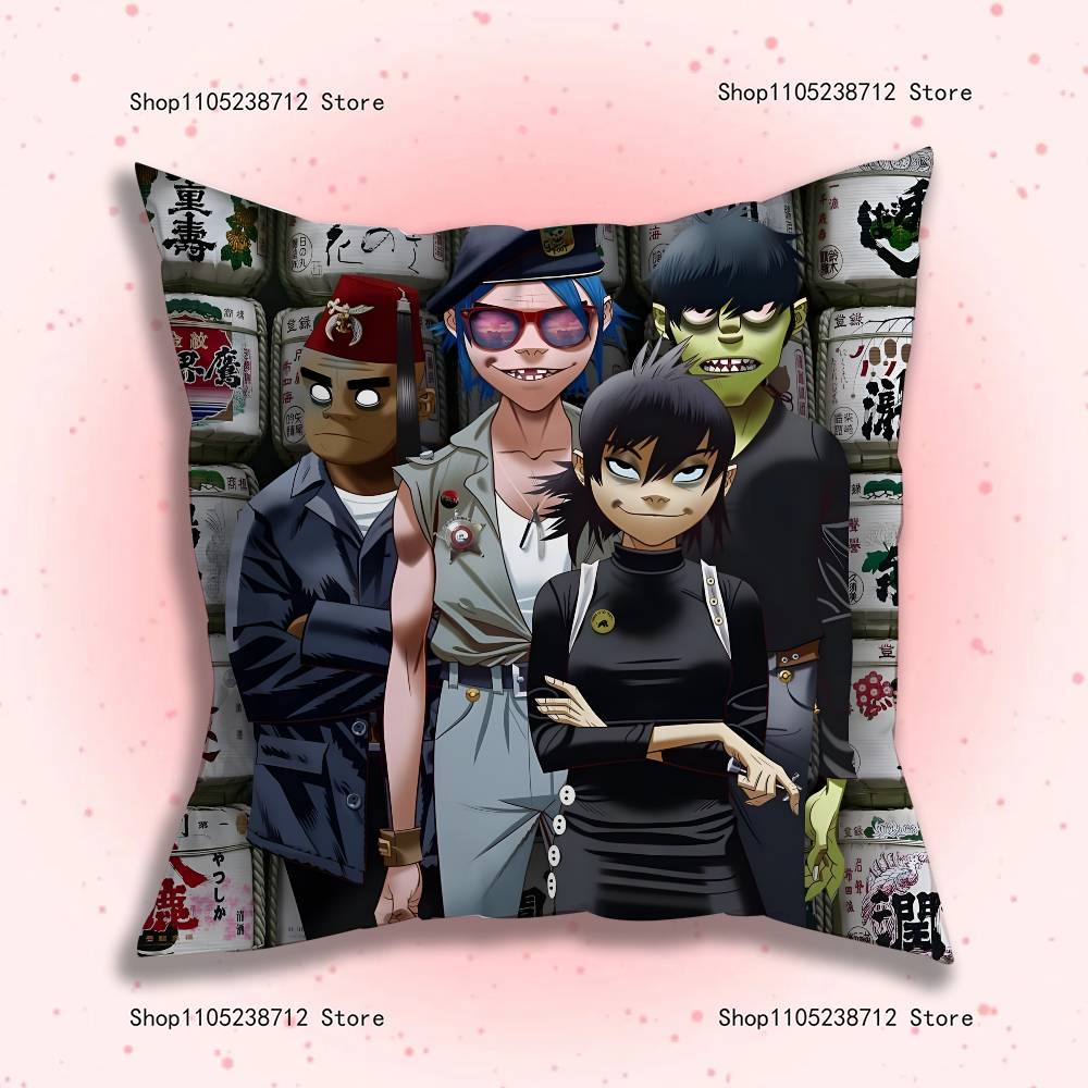 G-Gorillaz Rock Band Pillow Covers Cartoon Sofa Decorative Home Double-Sided Printing Short Plush Cute Cushion Cover