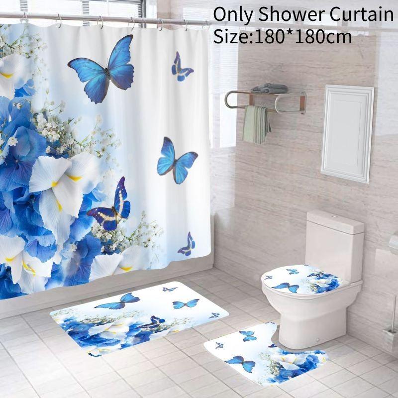 

Mushroom Butterfly Rose Shower Curtain Polyester Quick Drying Bathroom Print 3d Butterfly,180*180cm/70.87*70.87in
