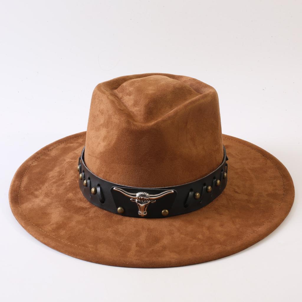 Popular European and American Style Suede Big-brimmed Top Hat, Men's and Women's Classic Fashion Western Cowboy Hat