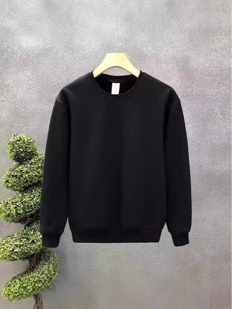 Men's 2025 Spring/Autumn Korean Trend Cotton Sweatshirt - Loose Fit, Round Neck, Solid Color Long Sleeve T-shirt