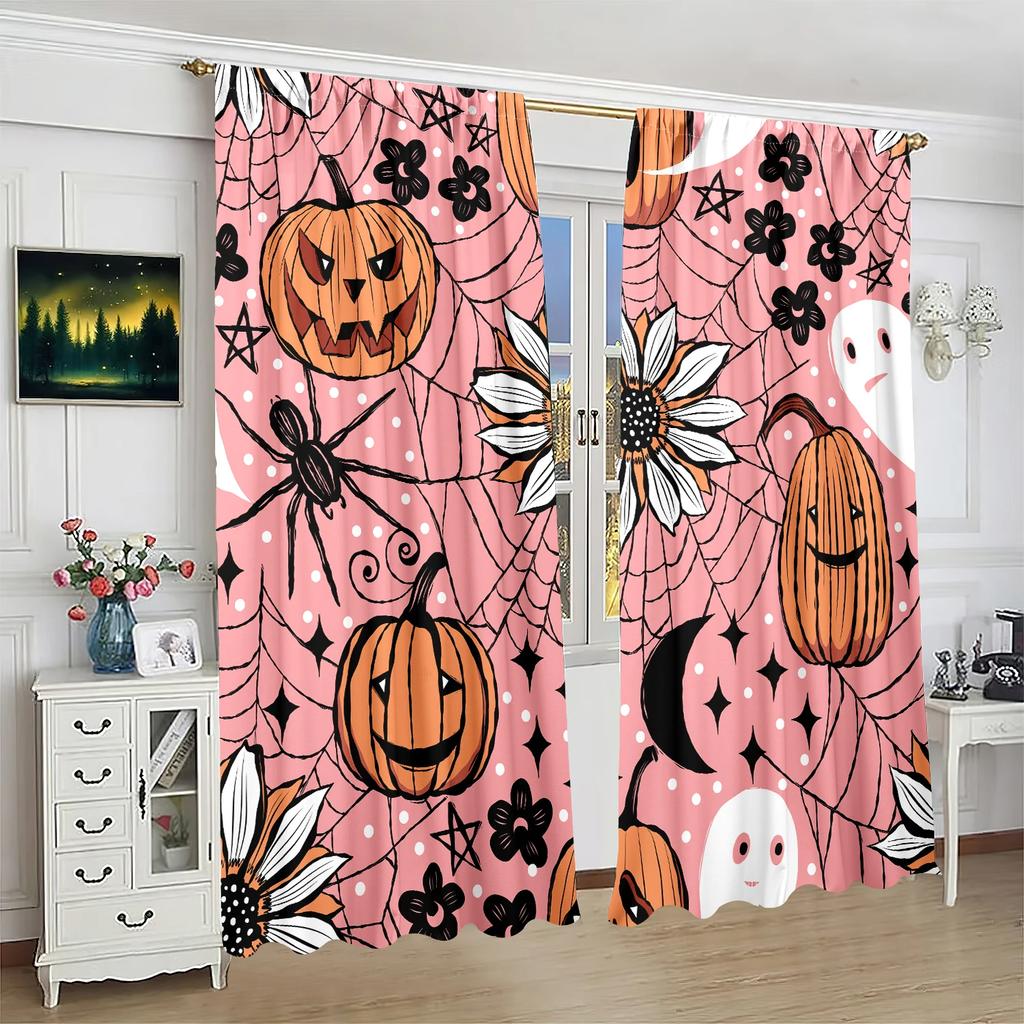 Spooky Halloween Printed Curtains 2-Piece Polyester Set for Bedroom Living Room Study Festive Window Treatment