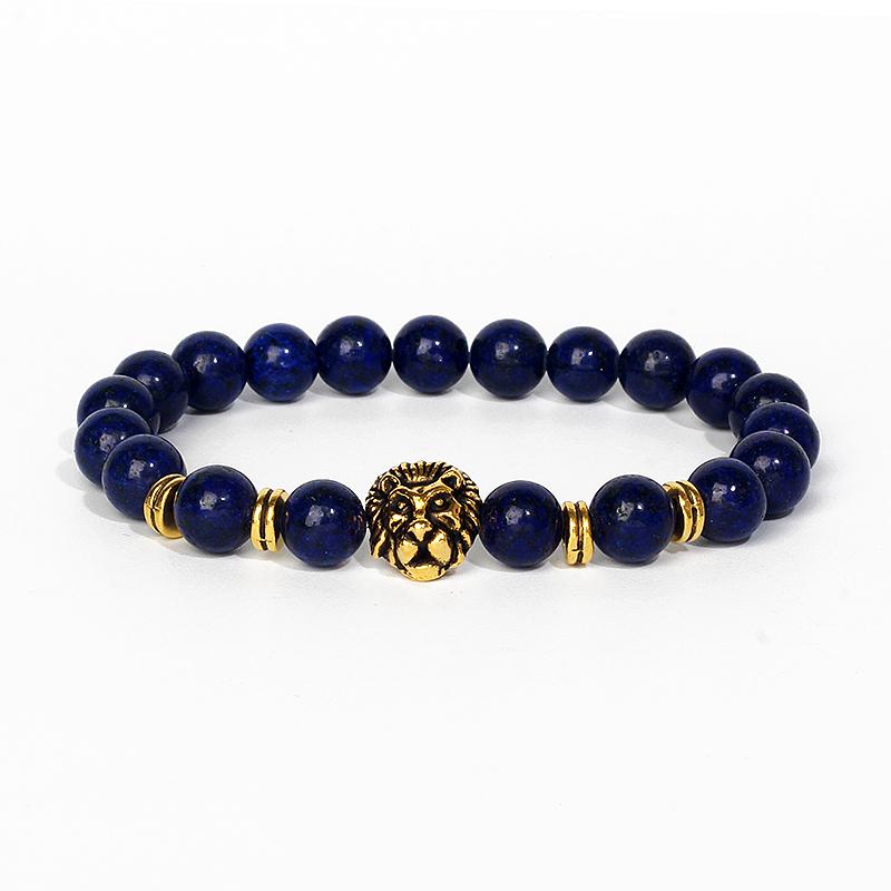 Leopard Head Beaded Bracelets for Men Women 8mm Rock Lava Stone Crown King Lion Charm Bracelet Set Natural Stone Elastic Jewelry