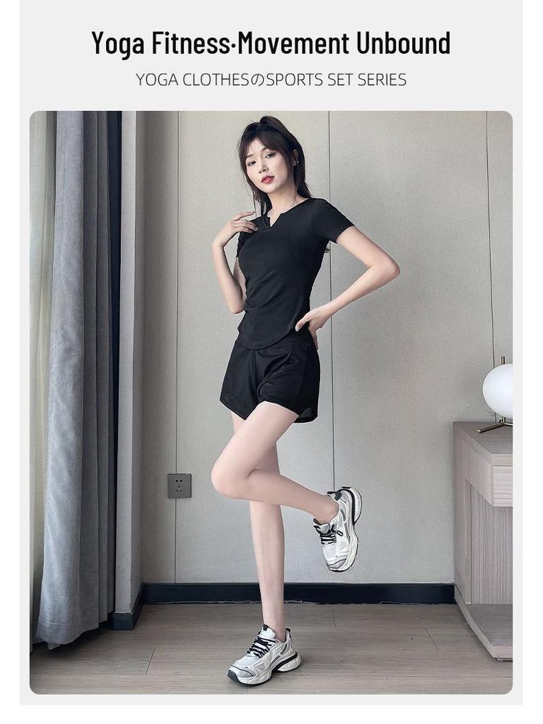 Women's Summer 2025 Slim Fit Ice Silk Sportswear Set: Quick-Dry Top & Fitness Shorts