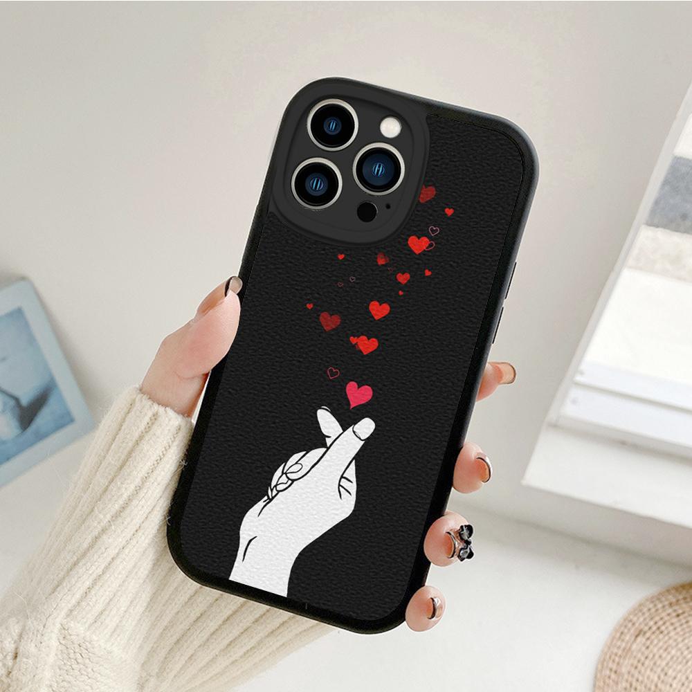 For Iphone 14 Fingertip Love Phone Case for Iphone 14 13 11 12 Pro MAX 13 12 MiNi 7 8 14 Plus X XS XR Lambskin Protective Covers